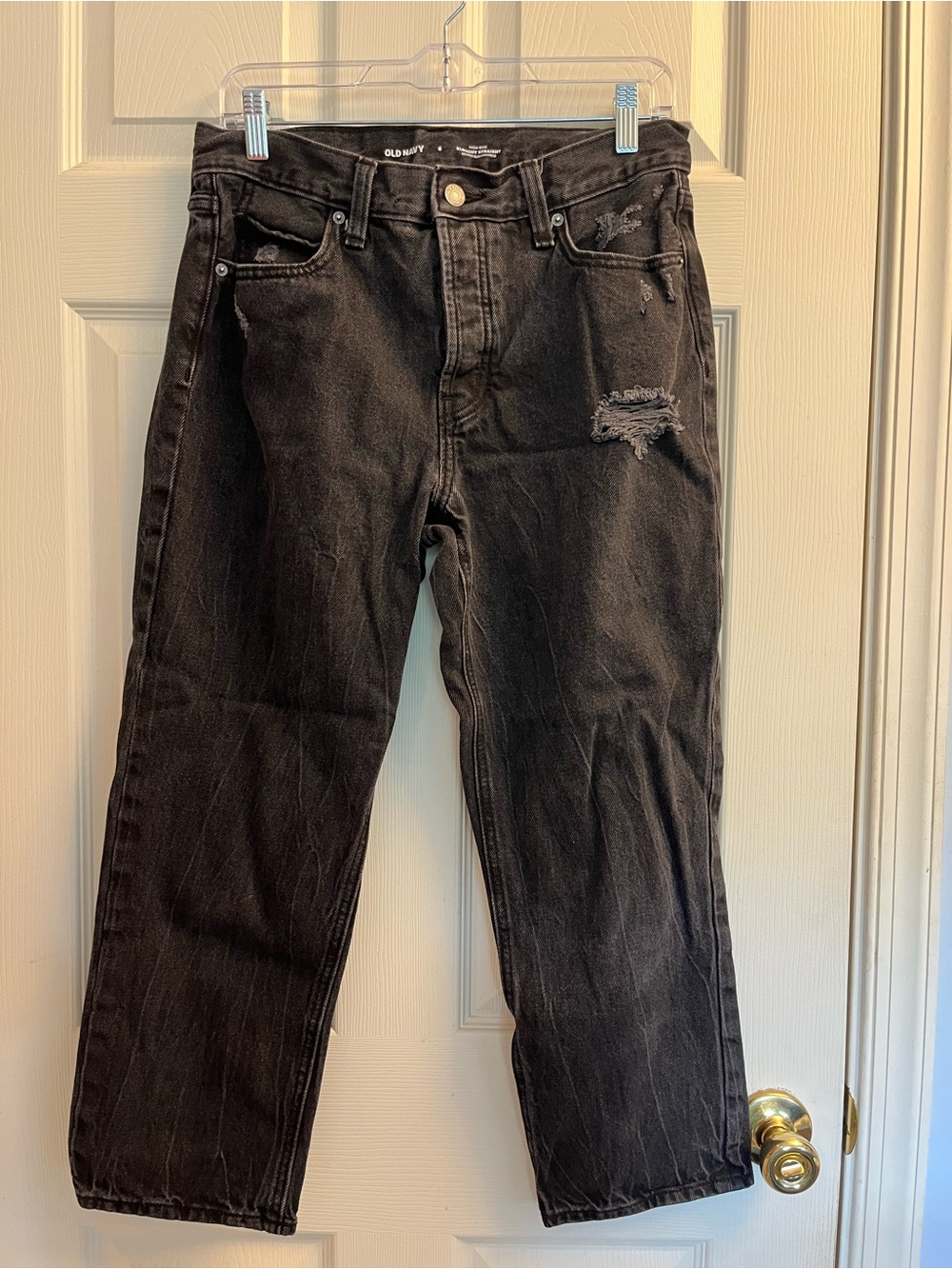 Old Navy High-Rise Slouchy Straight-Leg Women’s Jeans Distressed  Black 6